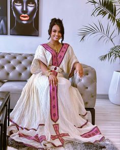 Habesha Traditional Dresses, Pink Habesha Kemis