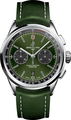 Breitling Watch Premier B01 Chronograph 42 Bentley British Racing Green Leather Folding #add-content #basel-18 #bezel-fixed #blackfriday2018 #bracelet-strap-leather #brand-breitling #case-depth-13-65mm #case-material-steel #case-width-42mm #chronograph-yes #cosc-yes #date-yes #delivery-timescale-call-us #dial-colour-green #gender-mens #luxury #movement-automatic #new-product-yes #official-stockist-for-breitling-watches #packaging-breitling-watch-packaging #sale-item-no #style-sports Breitling Superocean Heritage, Swiss Watch Brands, Green Watch, British Racing Green, Racing Green