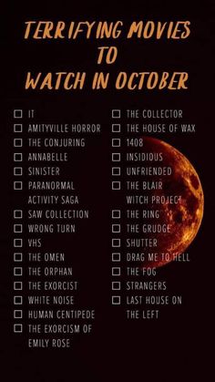 an orange moon with the words terrifying movies to watch in october written on it,