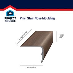 vinyl stair nose moulding profile with width and height for wood flooring, shown from the side