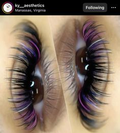 Fun Eyelash Extensions, Colorful Lashes Extensions, Color Eyelash Extensions Styles, Color Lash Sets, Lash Extensions Styles Color, Pink And Purple Lash Extensions, Lash Sets With Color, Colored Lash Extensions Ideas