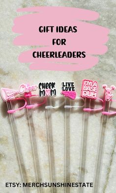 pink and white cake pops with the words gift ideas for cheerleaders on them