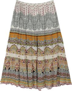 Amour Jaipur XL Long Skirt with Lace and Rhinestones | White | XL-Plus, Tiered-Skirt, Maxi-Skirt, Printed, Bohemian Bohemian Rayon Lined Skirt, Bohemian Tiered Skirt In Rayon, Bohemian Rayon Tiered Skirt, Bohemian Relaxed Rayon Skirt, Bohemian Tiered Rayon Skirt, Bohemian Long Rayon Skirt, Bohemian Rayon Skirt For Festival, Flowy Boho Print Tiered Maxi Skirt, Bohemian Rayon Maxi Skirt