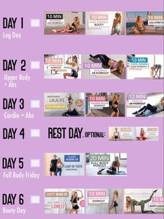 an image of a woman's workout schedule for the day, including exercises and diets