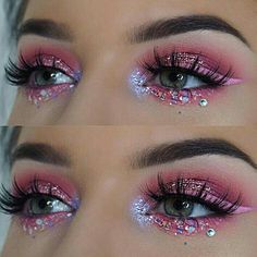 Makeup Glitter Face Makeup, Carnaval Make-up, Holiday Eye Makeup, Muertos Makeup, Pink Glitter Makeup, Hippie Makeup, Thanksgiving Makeup, Fox Makeup, Devil Makeup