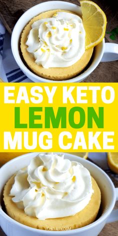 easy keto lemon mug cake with whipped cream on top