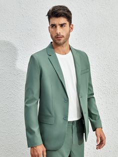 Green Semi-formal Blazer With Suit Collar, Sage Green Blazer Men, Green Semi-formal Suit With Notch Lapel, Green Blazer Outfit Men, Green Single-breasted Blazer With Suit Collar, Green Double-breasted Blazer With Notch Lapel, Mint Green Blazer, Mint Green Jacket, Green Blazer Outfit