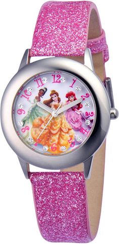 Feel like royalty in this Disney princesses watch, With a glittering strap, the dial flaunts glitzy accents.Disney Watch, Kid's Glitz Princess Pink Glitter Leather Strap 31mm  #disney #disneyworld #disneyland #disneyprincess Disney Princess Tiana, Toy Watch, Disney Toddler, Barbie Toys, Princess Girl, Girls Watches, Best Gifts For Her