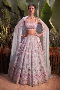 Fitted Sheer Dupatta Embroidered Organza Fabric, Chic Lehenga, Aneesh Agarwaal, Lehenga Blue, Peach Lehenga, Red Lehenga Choli, Indian Designs