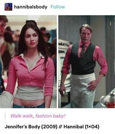 an image of a man and woman in the same photo with caption that reads, walk walk, fashion baby jeannier's body 2009 / hannibal 104