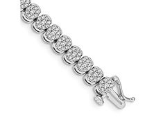 Rhodium over 14k white gold 3.02 cttw diamond bracelet. Measures approximately 1/4 of an inch in width and has a box catch closure. Silver Tennis Bracelet With Pave Setting For Formal Events, Silver Tennis Bracelet With Pave Setting For Formal Occasions, Formal Silver Tennis Bracelet With Pave Setting, Anniversary White Gold Tennis Bracelet With Pave Setting, Diamond Tennis Bracelet With Pave Setting In White Gold, Silver Diamond Bracelet With Pave Setting, White Gold Diamond Tennis Bracelet With Pave Setting, Fine Jewelry Diamond White Tennis Bracelet With Pave Setting, Platinum Tennis Bracelet With Pave Setting