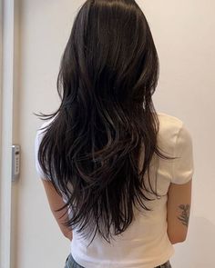 Slightly Layered Hair Long, Soft Shag Long Hair, V Cut Layered Hair, C Curl Hair, Asian Layered Hair, V Haircut With Layers, Long Asian Hair, Layered V Cut Hair, Black Layered Hair