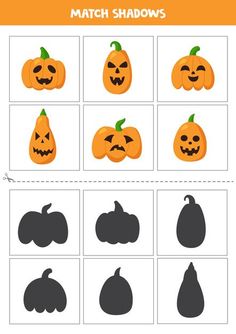 halloween pumpkins cut out to make matching shadows for children's crafts, such as cutting