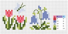 a cross stitch pattern with flowers in the middle and numbers on each side, including one flower