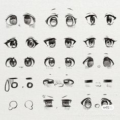 an image of various types of eyes drawn in pencil on white paper with black ink