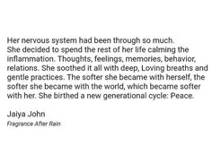 a quote from jaya john about her nervous system and how she is able to heal