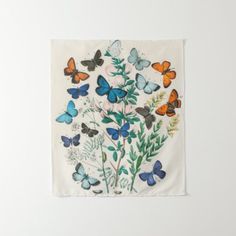 a white wall hanging with butterflies on it