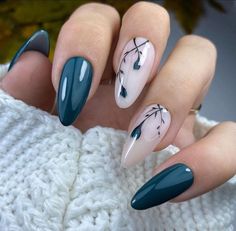 Dark Color Nails, Teal Nails, Cute Simple Nails, Her Nails, White Nail, Cute Nail