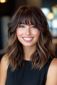 49 Beautiful Long Hair with Bangs: Elevate your look with these stunning and versatile styles! ✨💇‍♀️ #LongHair #Bangs #HairInspo Bangs And Long Hair, Layered Shoulder Length Hair, Hair For Round Face, Long Straight Layered Hair, French Bangs, Shoulder Length Hair With Bangs, Corte Long Bob, Brown Hair Inspiration