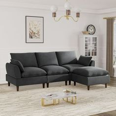 a living room scene with focus on the couch and coffee table