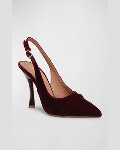 Find MALONE SOULIERS Velvet Band Slingback Stiletto Pumps on Editorialist. Malone Souliers velvet pumps with signature band detail 3.50 in / 90 mm stiletto heel Pointed toe Adjustable slingback strap Leather outsole Made in Italy Elegant Burgundy Heels With Heel Strap, Elegant Velvet Heels For Formal Occasions, Velvet Heels For Evening, Velvet Evening Heels, Luxury Suede Ankle Strap Slingback Pumps, Luxury Suede Slingback Pumps, Luxury Leather-lined Slingback Pumps For Evening, Luxury Suede Slip-on Heels, Malone Souliers Heels