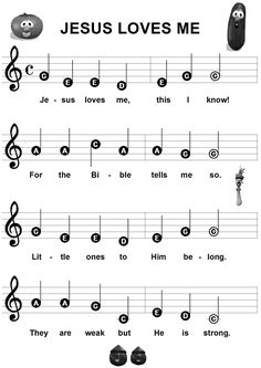 sheet music with the words jesus loves me