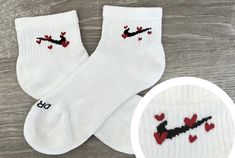 Cassie Core, Custom Nike Socks, Sock Ideas, Tshirt Prints, Embroider Ideas, Clothes Embroidery Diy, Cute Hearts, Heart Socks