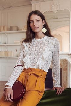 Sezane Blouse, Áo Blu, Edgy Boho, Spring Work Outfits, Look Retro, Legging Outfits, Muslimah Fashion Outfits, Womens Fashion Edgy