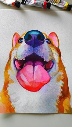 a drawing of a dog with its tongue out