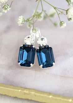 Blue Navy Earrings Blue Drop Earrings Swarovski Dark Blue | Etsy Nickel-free Blue Earrings For Wedding, Mother Of The Bride Fashion, Blue Bridal Earrings, Dark Blue Earrings, Navy Earrings, Blue Sapphire Earrings, Bridesmaids Earrings, Blue Drop Earrings, Bridal Earrings Drop