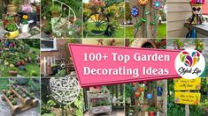 the top garden decorating ideas are displayed in this collage with many different pictures