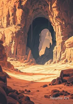 an illustration of a cave entrance in the desert