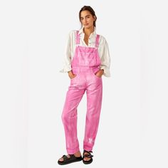 The Most Essential Overalls For Any Time, Any Place And Any Where! Featured In A Relaxed, Slouchy Silhouette, Overalls Include Bib-And-Brace Design, Tapered Legs, Exaggerated Bib Pocket Detail, Rigid Denim Fabrication And Varied Distressing Throughout Contents~ 100% Cotton Free Jeans, Jean Overalls, Pocket Detail, Tapered Legs, Overalls, Women Jeans, Fabric, Pink, Women Shopping