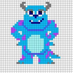 an image of a pixellated blue and purple monster with horns on it's head