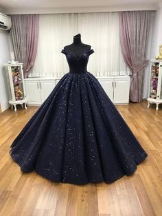 SSR609,navy blue off shoulder v-neck cap sleeves tulle sequins evening dress · SheSheRose · Online Store Powered by Storenvy Navy Blue Ball Gown, Long Ball Gown, Blue Ball Gown, Ball Gown Prom Dress, Glamouröse Outfits, Black Ball Gown, Off Shoulder Evening Dress, Ball Gown Dress, Blue Ball Gowns