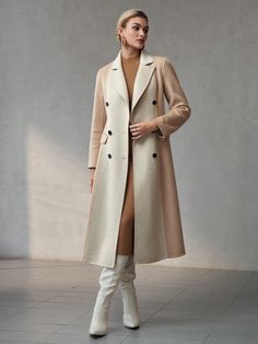 WOOL TWO TONE LAPEL COLLAR PEA OVERCOAT Khaki Elegant  Long Sleeve Wool Plain Regular Non-Stretch  Women Clothing, size features are:Bust: ,Length: ,Sleeve Length: Long Overcoat, Fitted Coat, Belted Trench Coat, Women's Shapewear, Womens Tights, Womens Basic, Inspiration Mode, Lapel Collar, Flat Shoes Women