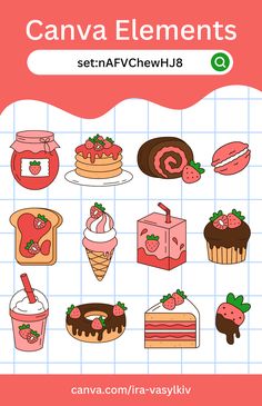 Canva Elements Cute Strawberry Set by ira-vas Canva Clipart, Canva Frames, Wedding Planner Binder, Pixel Font, Graphic Shapes Design