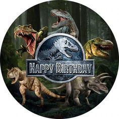 an image of happy birthday with dinosaurs