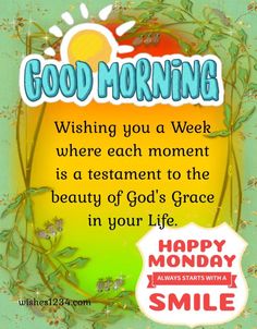 a card with the words good morning written in blue and yellow, on a green background