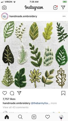 an instagram page with embroidered leaves on it