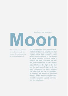 an image of the word moon in blue on a white background with text below it