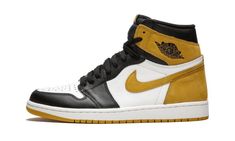 The "Best Hand in the Game" collection of Air Jordan 1s pays tribute to Michael Jordan’s many career accolades.  Each sneaker in the pack, which was released in 2018, has a playing card theme.  This Air Jordan 1 “Yellow Ochre” represents Jordan's five NBA MVP awards and shows a royal flush of MVP cards on the insole.  The premium sneaker is constructed with soft Yellow Ochre nubuck wrapping the heel of the shoe.  The rest of the upper is crafted from white and black leather. Air Jordan 1 Yellow, Jordan 1 Yellow, Nike Airmax 97, Nike Airmax 95, Nike X Travis Scott, Nba Mvp, Air Jordan 1s, Converse Run Star, Jordan 1s