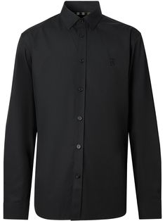 black stretch cotton straight-point collar front button fastening long sleeves Vintage Check pattern Burberry Shirt, Burberry Shirts, Burberry Outfit, Monogram Shirts, Short Suit, Poplin Shirt, Designer Clothes For Men, Black Stretch, Embroidered Shirt