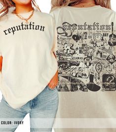 two women wearing t - shirts that say repentation and have different designs on them