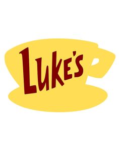 the word luke's written in red on a yellow sticker that says luke's