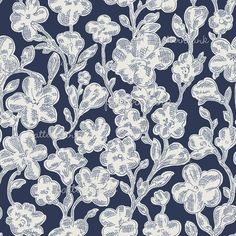 a blue and white floral wallpaper pattern