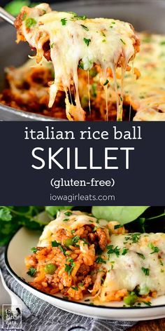 the italian rice ball skillet is loaded with meat and cheese