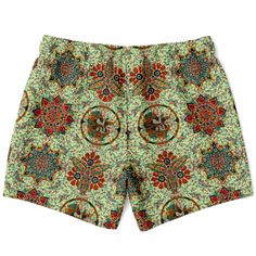 Our Mozaic Swim Shorts have an ornate mosaic tile print taking inspiration from church ceiling styles popular during the Byzantine Era and art of that period. this swimsuit offers a timeless design that pairs effortlessly with our matching shirts, flip flops, and swim briefs. Dive into summer in style - shop our collection today! These swim trunks are handmade after you order them. Please allow 2 weeks for delivery. This suit has a lot of stretch and is very size friendly. If you want a tighter Multicolor Bottoms With Geometric Pattern For Summer, Summer Patterned Bottoms With Paisley Print, Summer Beach Shorts With Paisley Print, Green Paisley Print Bottoms For Summer, Summer Green Paisley Print Bottoms, Ceiling Styles, Church Ceiling, Mens Swim Shorts, Tile Print