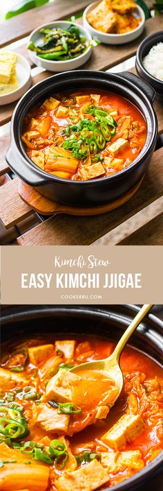 Kimchi Jjigae (Kimchi Stew) Spicy Kimchi Soup, Easy Kimchi Stew, Vegetarian Kimchi Jigae, Kimchi And Tofu Recipe, Kimchi Lunch Recipes, Kim Chee Soup Recipe Easy, Kimchi Tofu Stew, Kimchi Jigae Recipe Vegetarian