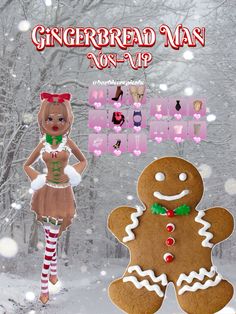 a gingerbread man is standing next to a ginger - themed gingerbread man in the snow